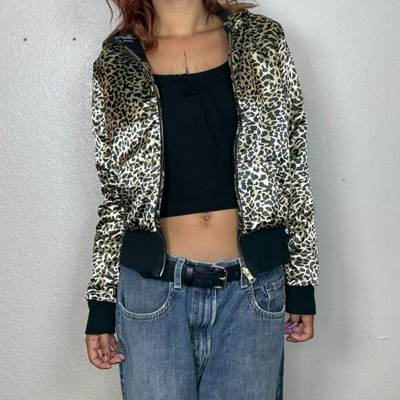 Reversible Womens Hoodie Jacket  Leopard Print & Black Embellished Design Juicy - Picture 3 of 9